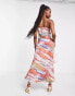 In The Style x Yasmin Devonport exclusive satin plunge front maxi dress in multi abstract print