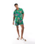 Polo Ralph Lauren short sleeve revere collar surf bear print rayon shirt classic oversized fit in mid green CO-ORD