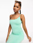 Pieces one shoulder slinky midi dress in green