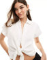 New Look linen look tie front shirt in off white