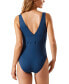 Tommy Bahama Palm Modern V-Neck One-Piece Swimsuit in Midnight Sea, Size 8