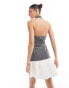 Extro & Vert 2 in 1 waistcoat tailored pleat mini dress in grey pinstripe