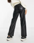 Vero Moda Petite leather look high waisted straight leg trousers in black