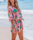 Women's Tropical Surplice Belted Flared Leg Romper