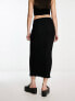 Bershka textured midi skirt in black