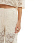 JDY crochet wide leg trouser co-ord with short inscert in stone