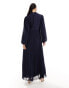 ASOS DESIGN high neck wrap bodice pleated dobby wrap maxi dress in Navy