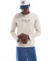 Polo Ralph Lauren lounge long sleeve t-shirt with chest text logo in cream