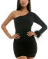 Juniors' Asymmetric One-Sleeve Feather-Trim Ruched Bodycon Dress