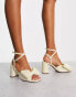 ASOS DESIGN Hitched bow detail mid block heeled sandals in ivory