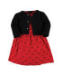 Baby Girls Quilted Cardigan and Dress, Red Black Bows