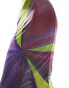 Farai London Nyx mesh one shoulder bodycon maxi dress in purple and lime flower