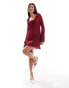 Love Triangle chiffon mini dress with corsage detail in merlot