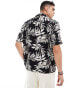 Hollister thrifted short sleeve revere collar tropical floral print rayon shirt in black