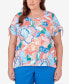 Plus Size Neptune Beach Whimsical Floral Top with Side Ties