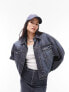 Topshop denim lined borg balloon sleeve jacket in smokey blue