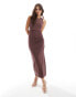 New Look slinky ruched side maxi dress in brown