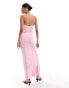 Bershka thin strap bow detail bodycon maxi dress in pink