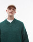 Topman oversized v neck jumper in green with exposed seam