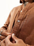 ASOS DESIGN denim overshirt with side oversized pockets and buttons in tan