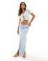 New Look sweetheart neck crop top in white ditsy print