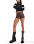 ASOS DESIGN leather look hotpant with lace up detail in chocolate