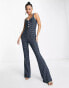 ASOS DESIGN boucle button front jumpsuit with flare leg in houndstooth