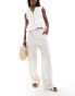 Pieces linen touch drawstring waist wide leg trousers in cream