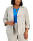 Plus Size Linen-Blend Open-Front Roll-Tab 3/4-Sleeve Blazer