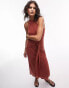 Topshop rib sleeveless jersey tie waist midi dress in rust