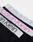 Calvin Klein steel cotton trunks 3 pack in black with coloured waistband