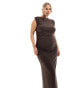 4th & Reckless Plus exclusive sleeveless ruched high neck maxi dress in chocolate