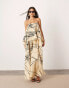 ASOS EDITION strappy square neck maxi dress with pockets and dramatic drape detail in mono abstract print