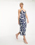 & Other Stories open back satin slip midi dress in blue floral