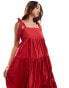 & Other Stories midaxi dress with tiered hem and tied shoulder straps in red