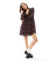 Wednesday's Girl corsage detail polka dot mini dress in black and pink