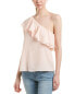 Rebecca Taylor 157613 Women's One-Shoulder Silk Ruffle Blouse Misty Rose Sz. 6