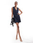 ASOS DESIGN Tall v neck button through tailored playsuit in navy