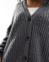 ASOS DESIGN fluffy rib cardigan with v neck in charcoal