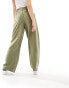 ASOS DESIGN wide leg dad trouser with linen in olive