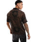 River Island short sleeved paisley sheer shirt in brown