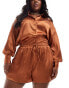 In The Style Plus satin drawstring shorts co-ord in rust