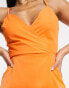 AX Paris wrap front asymmetric ruffle midi dress in orange