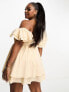 ASOS LUXE Curve one shoulder cotton dress with corset detail and ruffles in stone