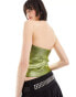 Basic Pleasure Mode metallic foil zip through bandeau top in acid green