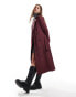 Brave Soul belted coated mac in burgundy