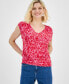 Petite Printed V-Neck Ruched-Shoulder Top, Created for Macy's