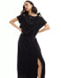 ASOS DESIGN tie shoulder blouson midi dress in black