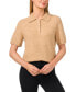 Women's Short Sleeve Polo Sweater with Cultivated Pearl Buttons