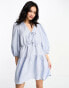 & Other Stories linen tie detail mini dress in blue